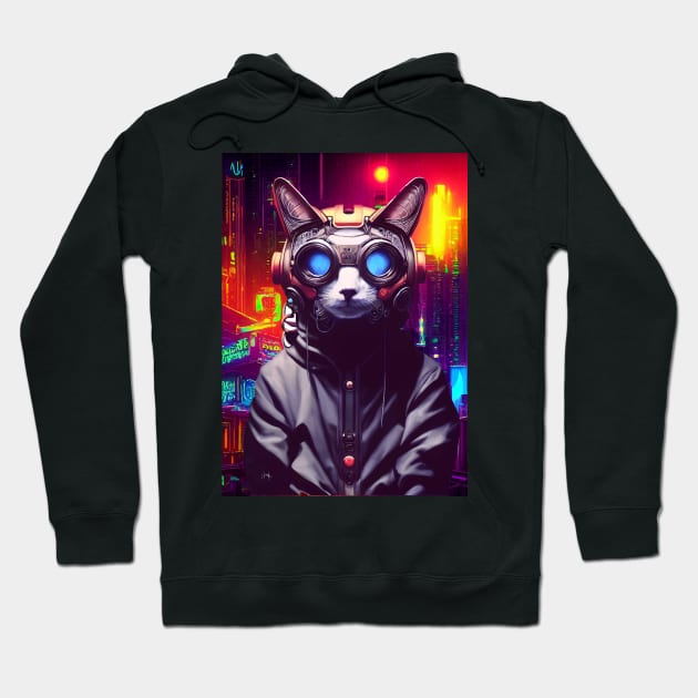 Techno Cat In Japan Neon City Hoodie by star trek fanart and more